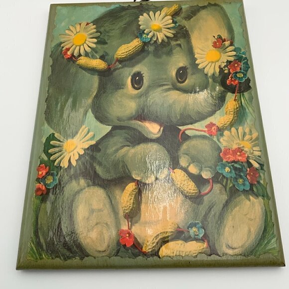 Set of 2 ~ 60's Kitsch Nursery Art Handmade Decoupage on Wood Wall Hangings 15" - Picture 6 of 10